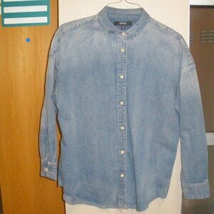 Women's Hudson Denim Indigo Button Up Shirt Frayed Hem Size Large